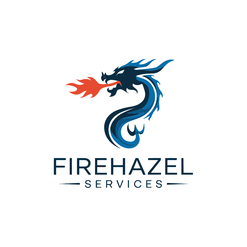 blue dragon breathing fire and company name
